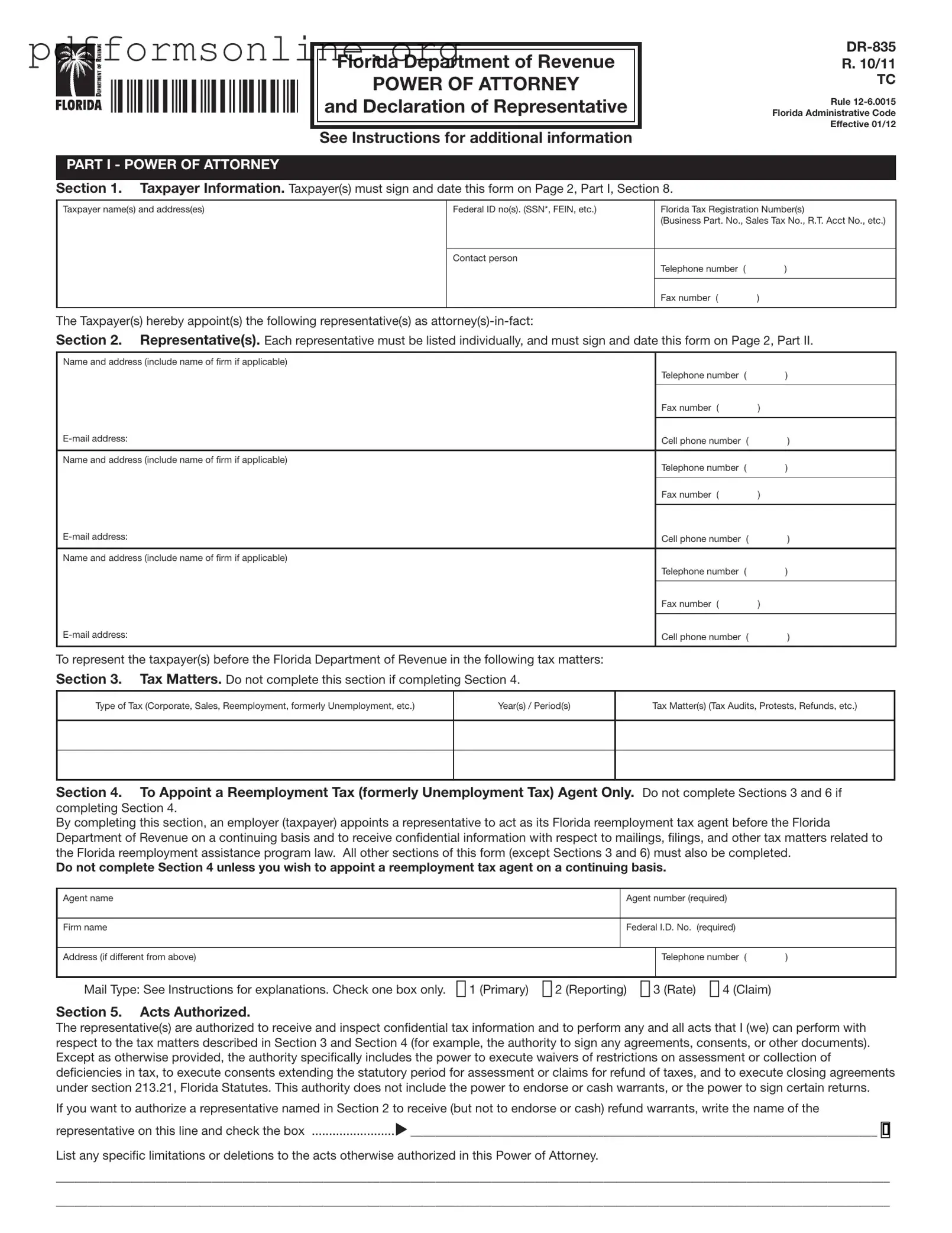 Tax POA dr 835 Template