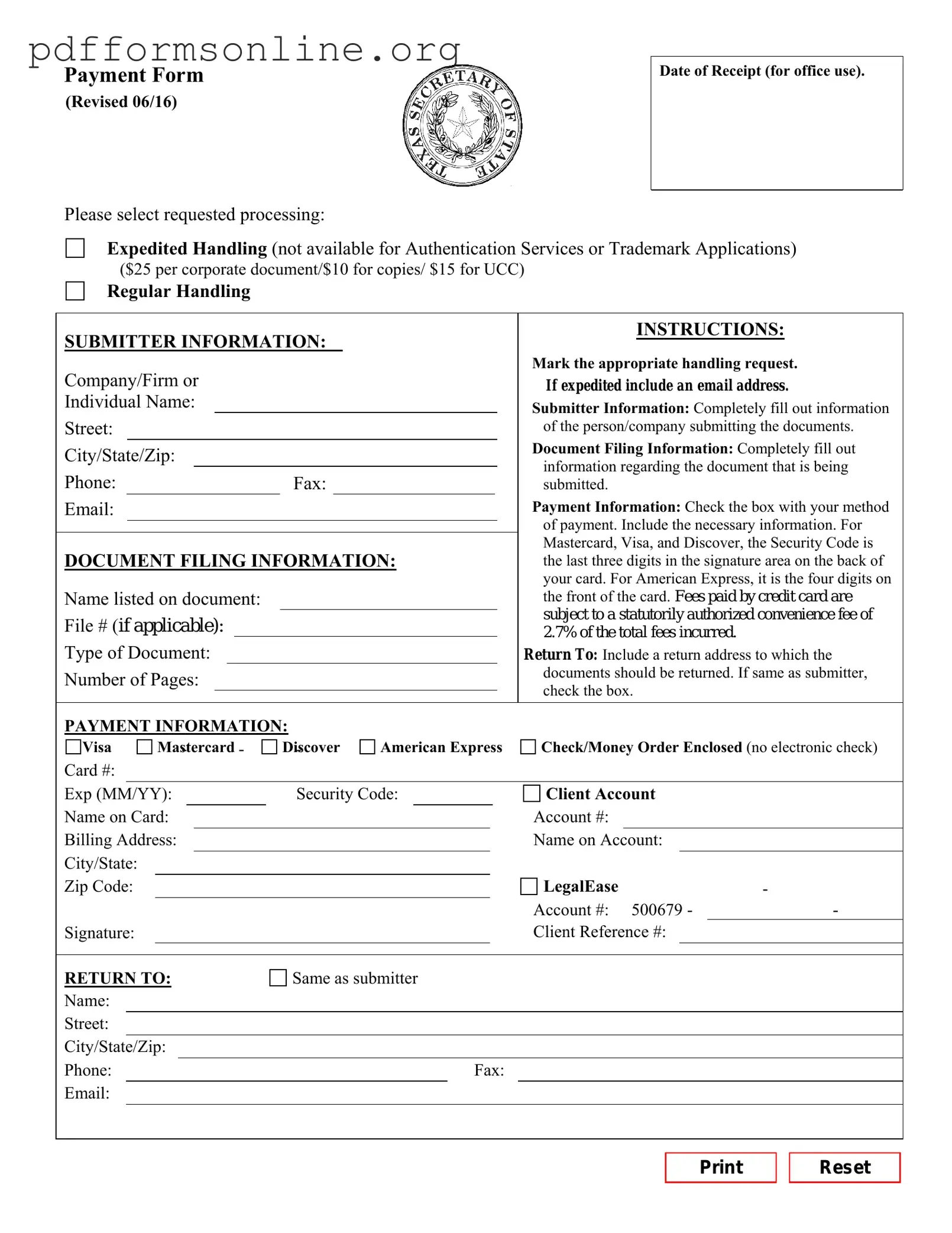 Texas Sos Payment 807 Template
