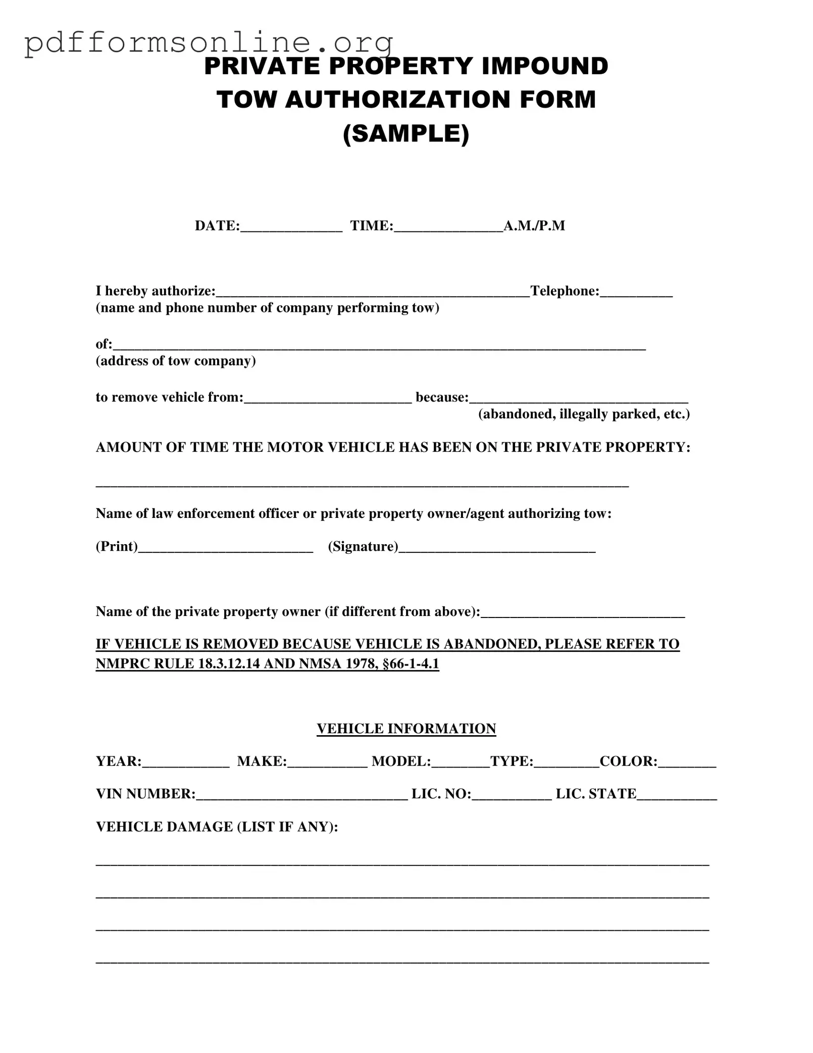 Tow Authorization Template