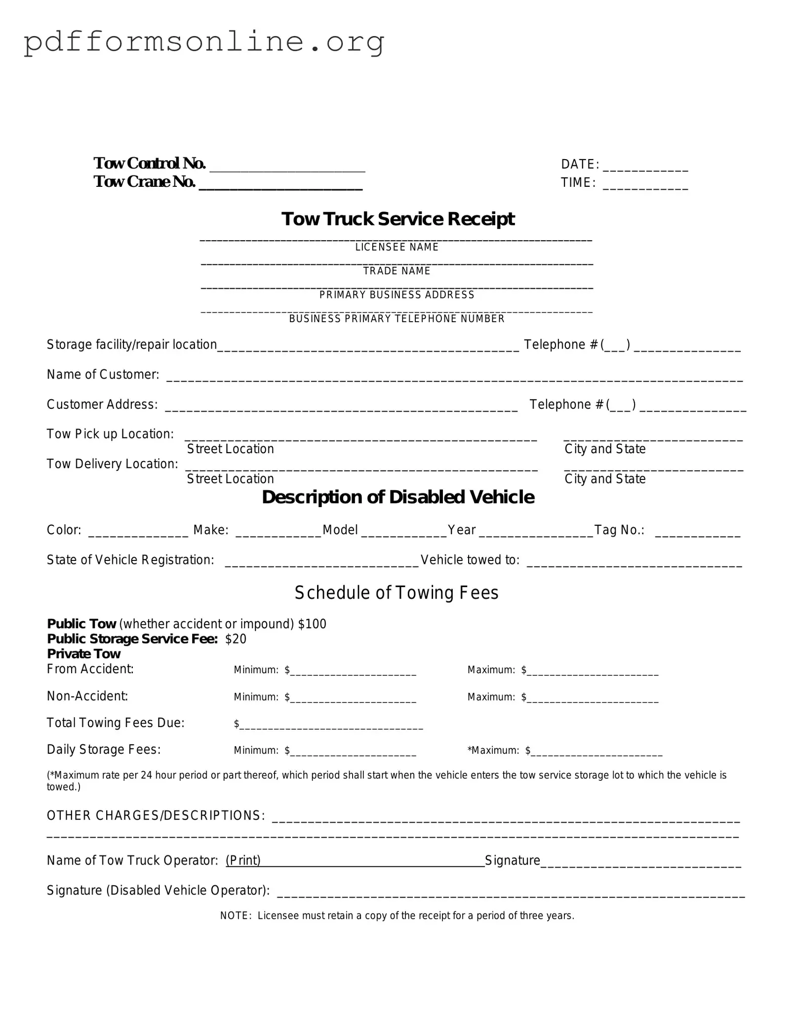 Tow Truck Receipt Template