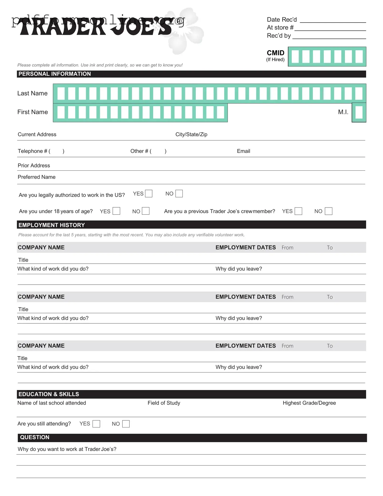 Trader Joe's application Template