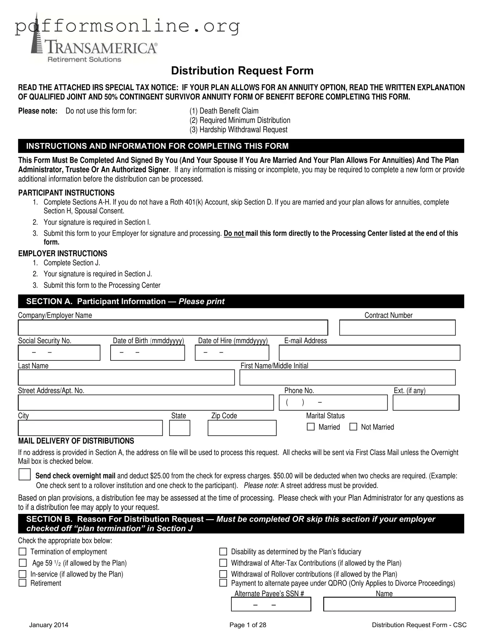 Transamerica 401K Withdrawal Template