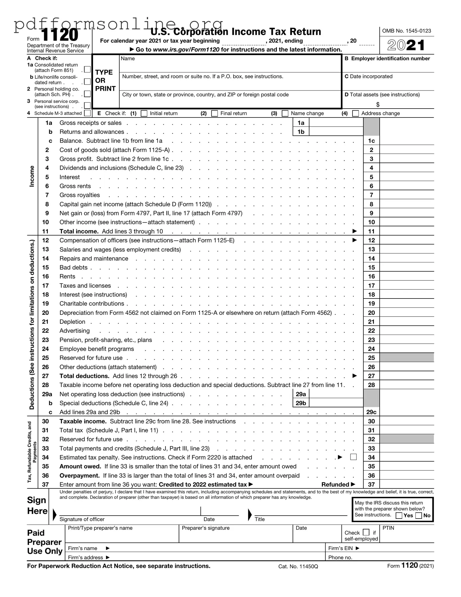 IRS 1120 Template
