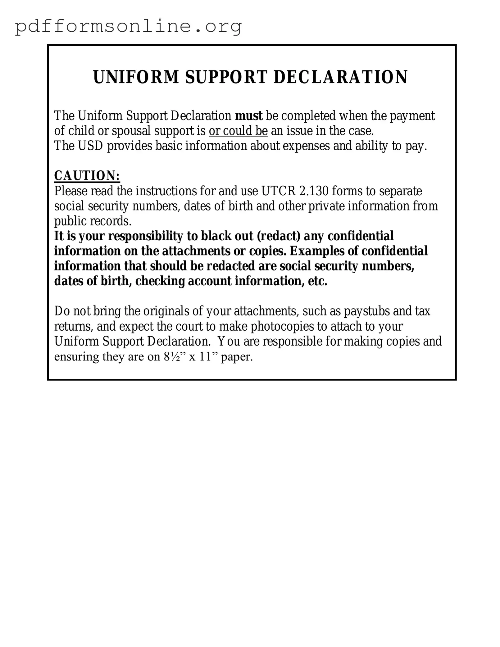 Uniform Support Declaration Template