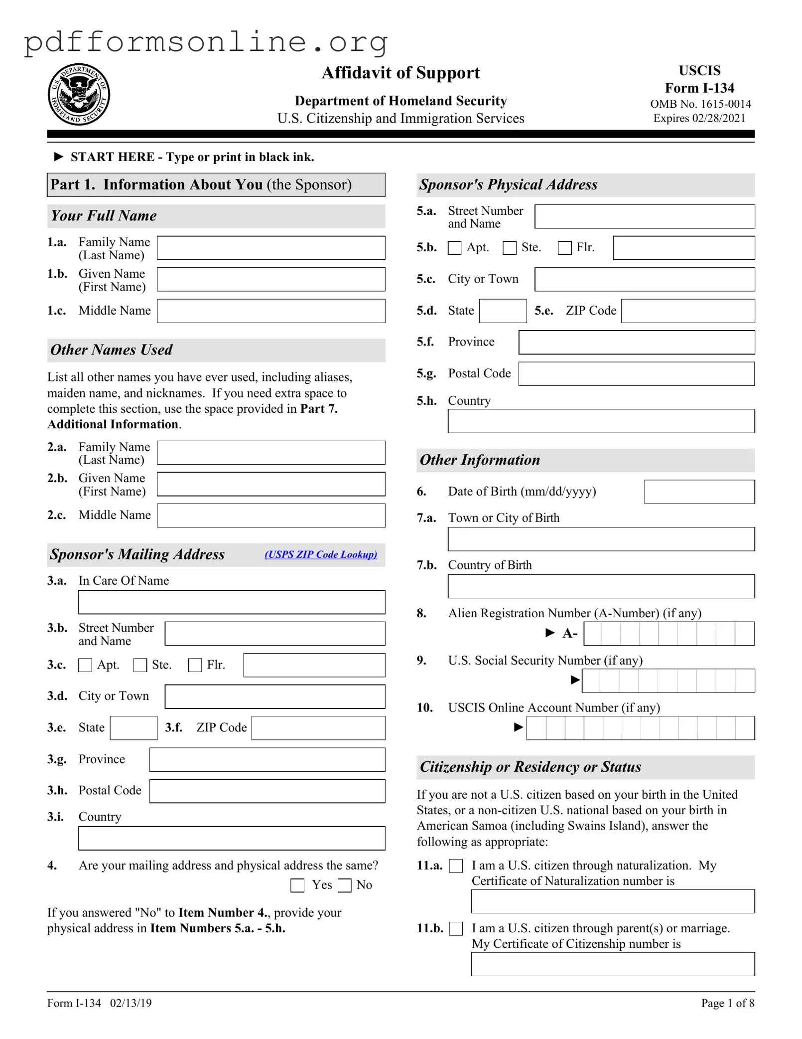 USCIS I-134 Template