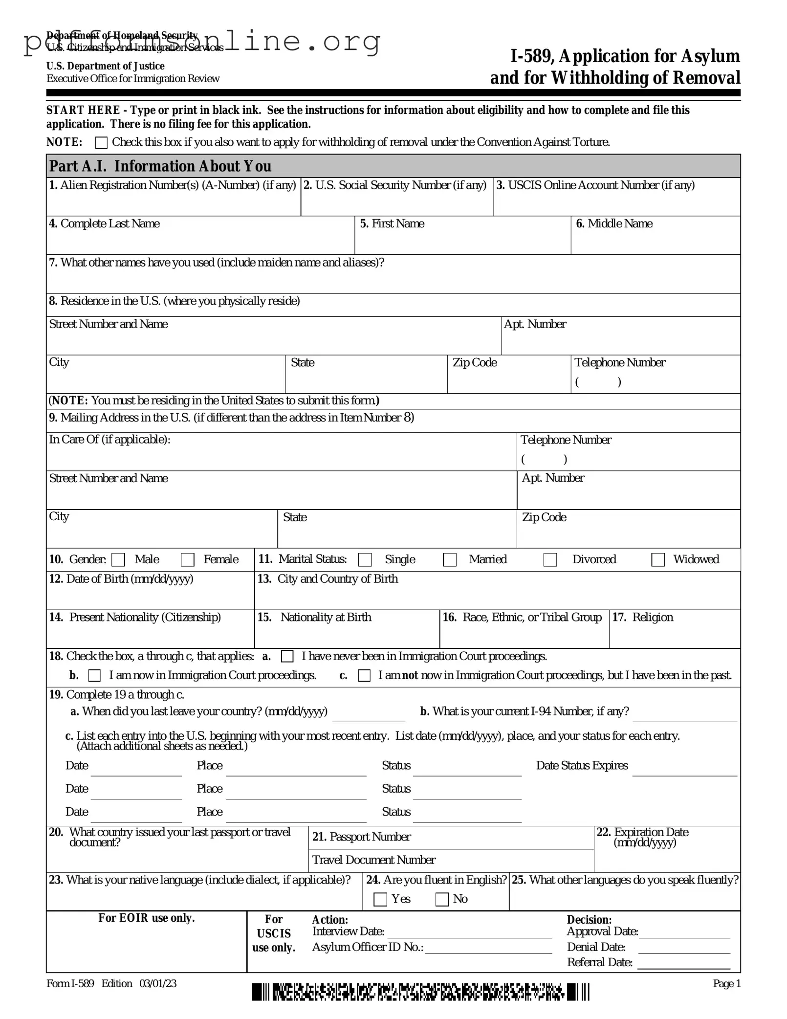 USCIS I-589 Template