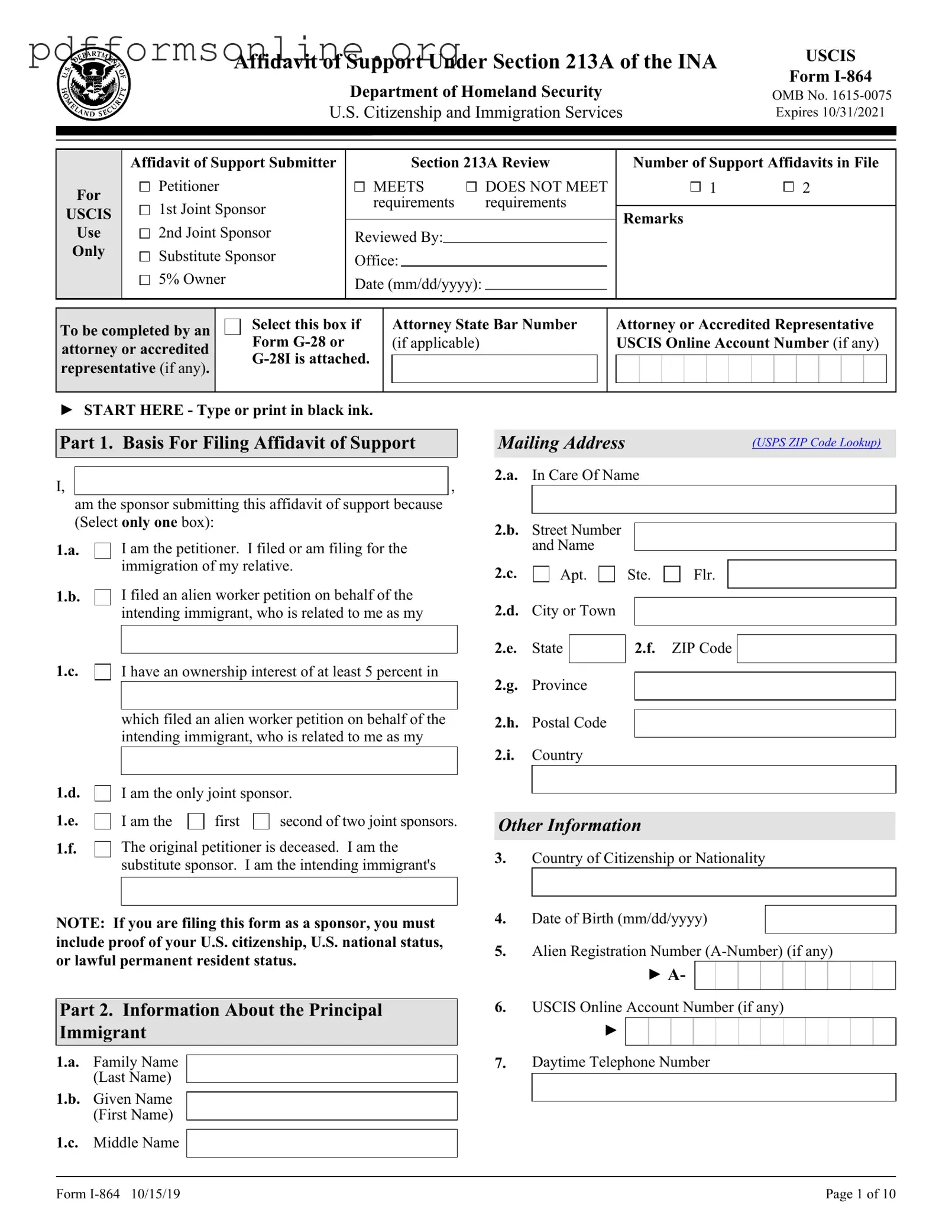 USCIS I-864 Template