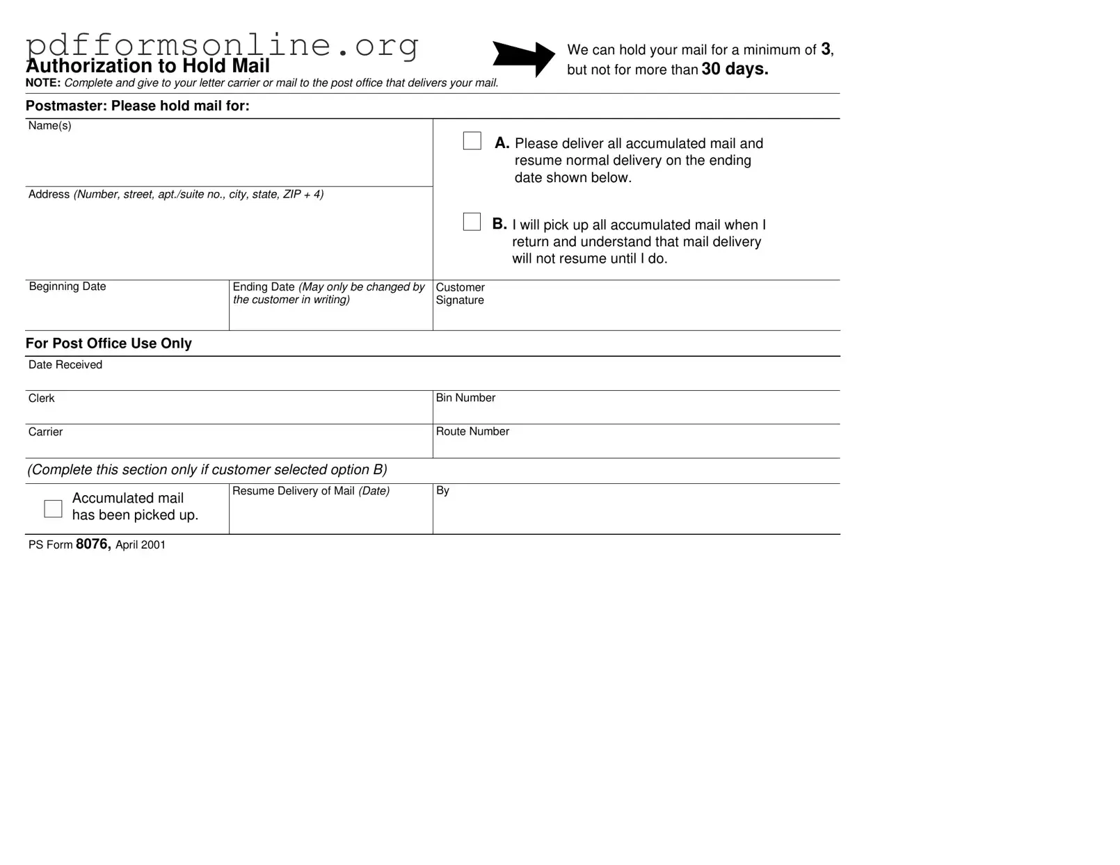 Usps Hold Mail Request Template