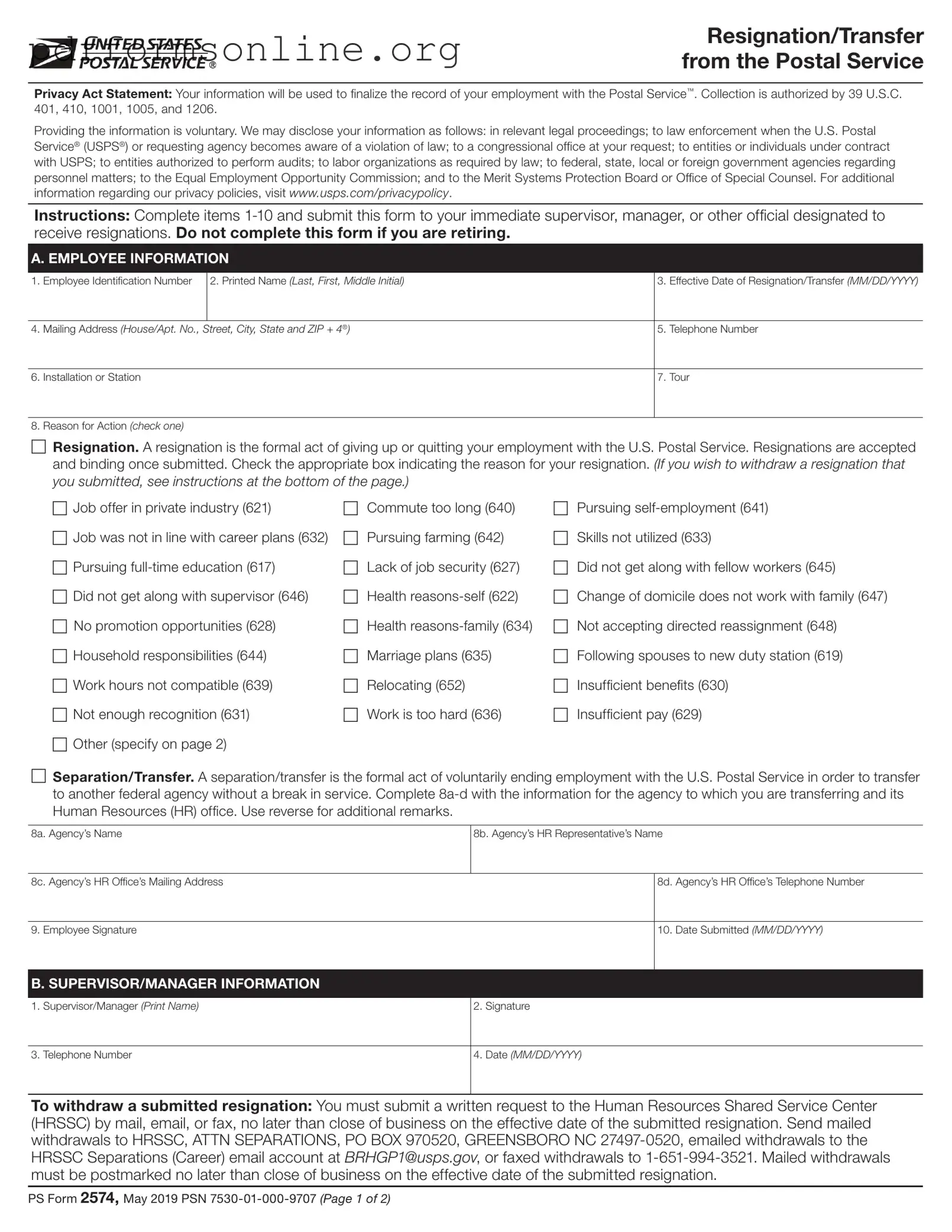 Usps Resignation Template