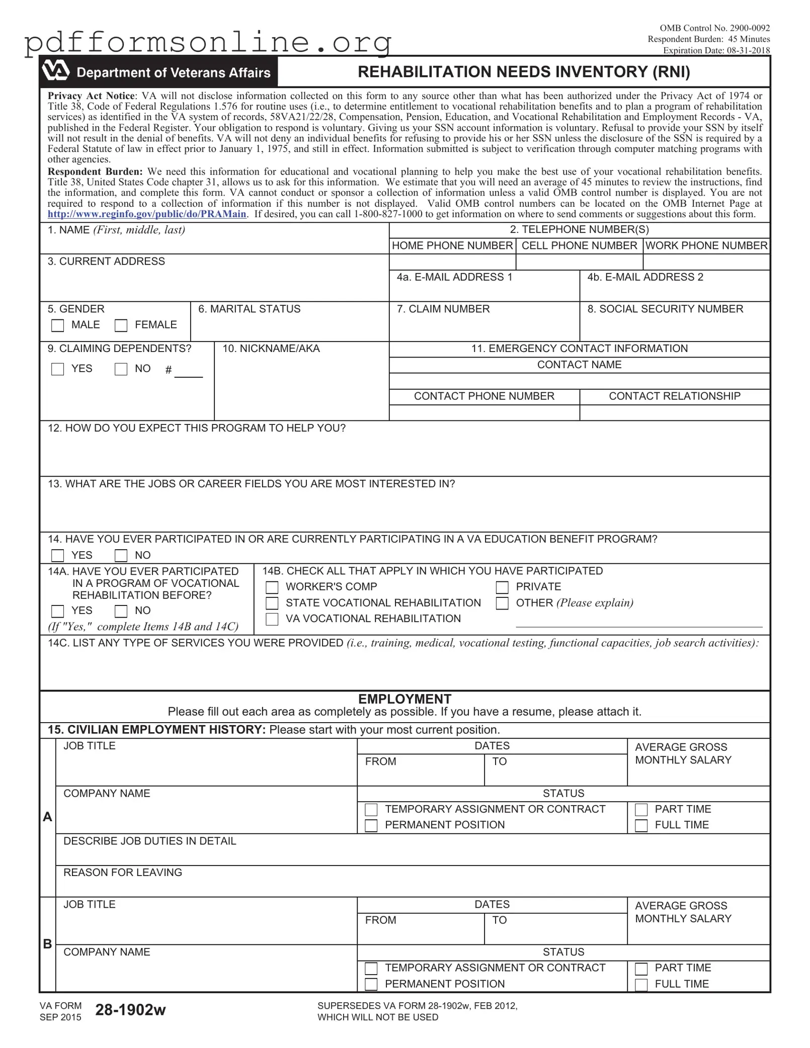 VBA VA 28-1902w Template
