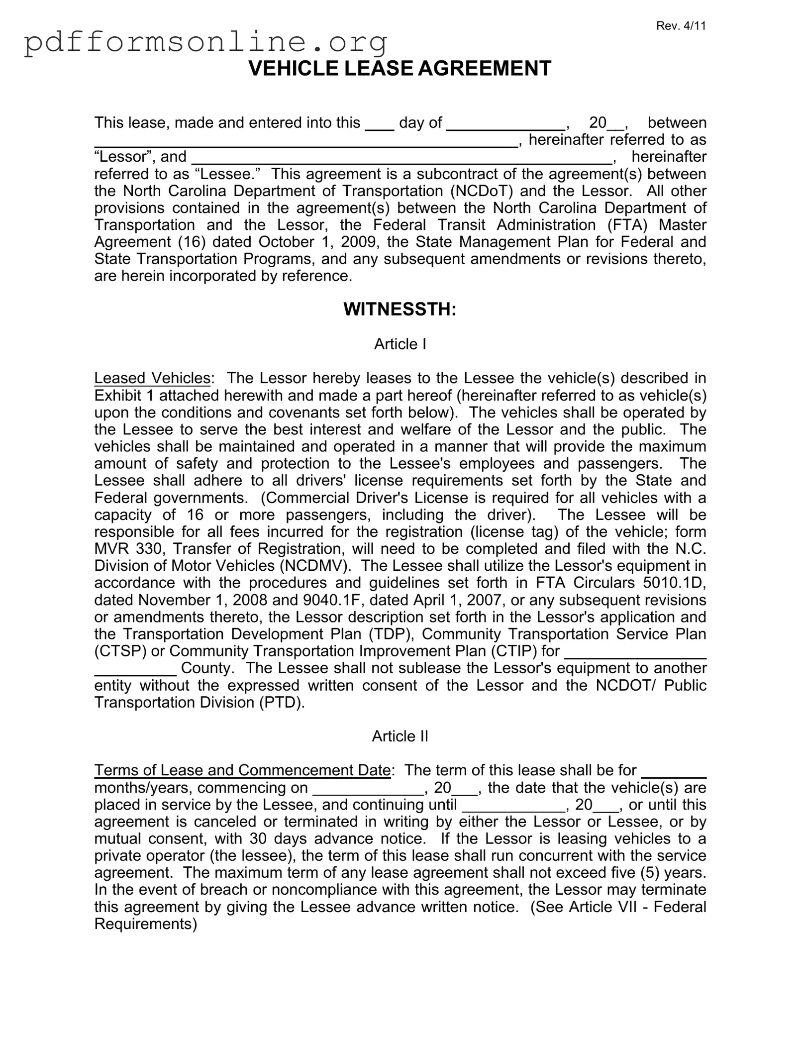 Commercial Vehicle Lease Agreement Template