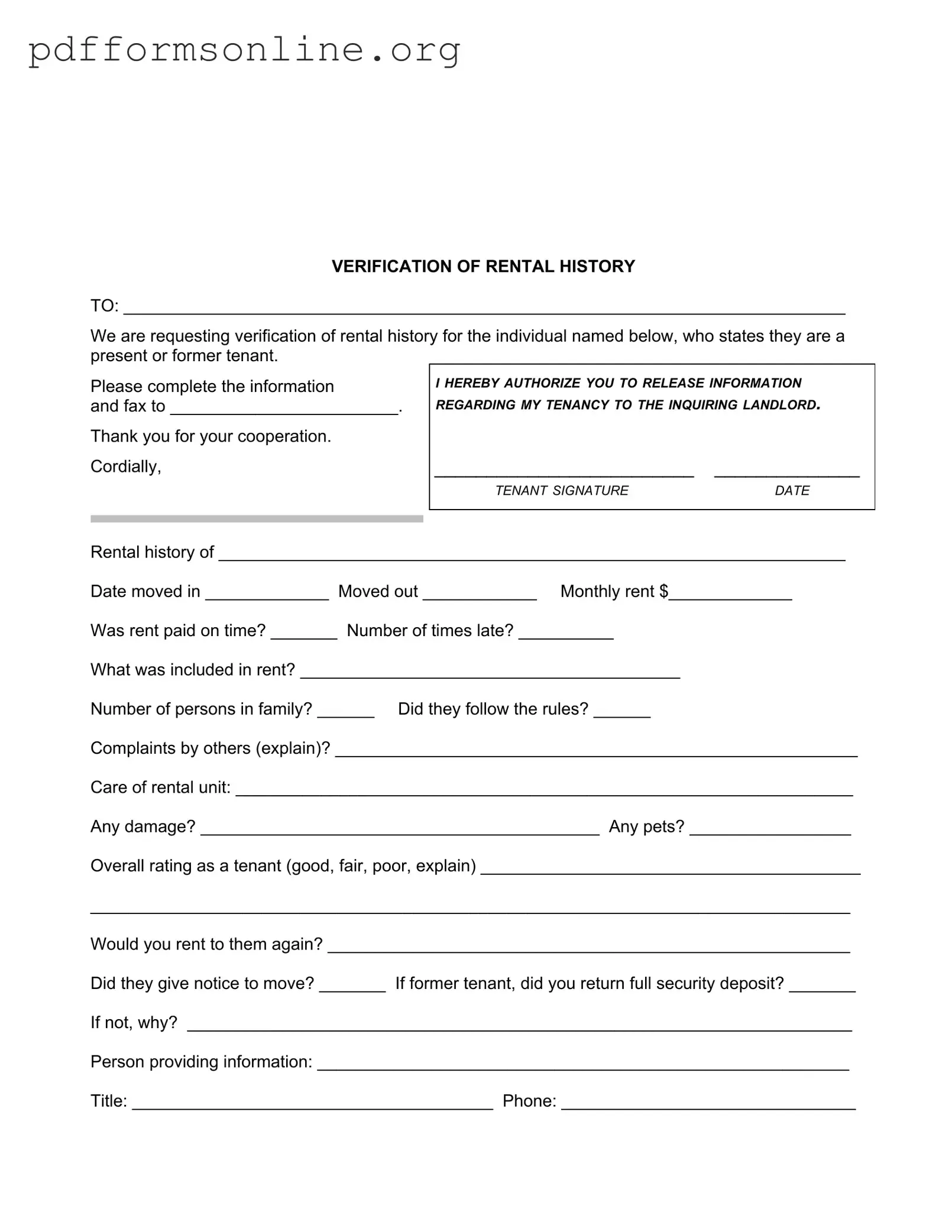 Verification Rental Template