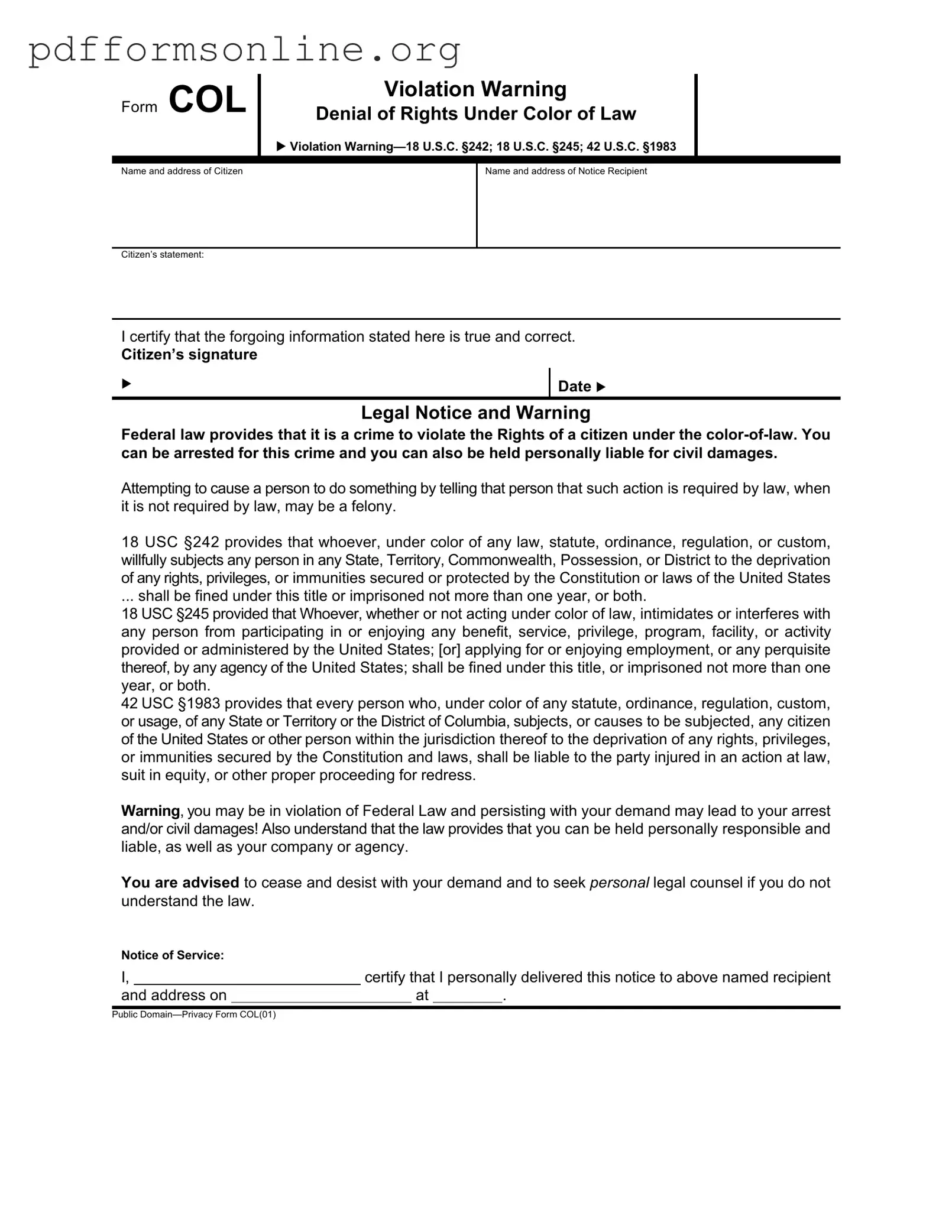 Violation Warning Template