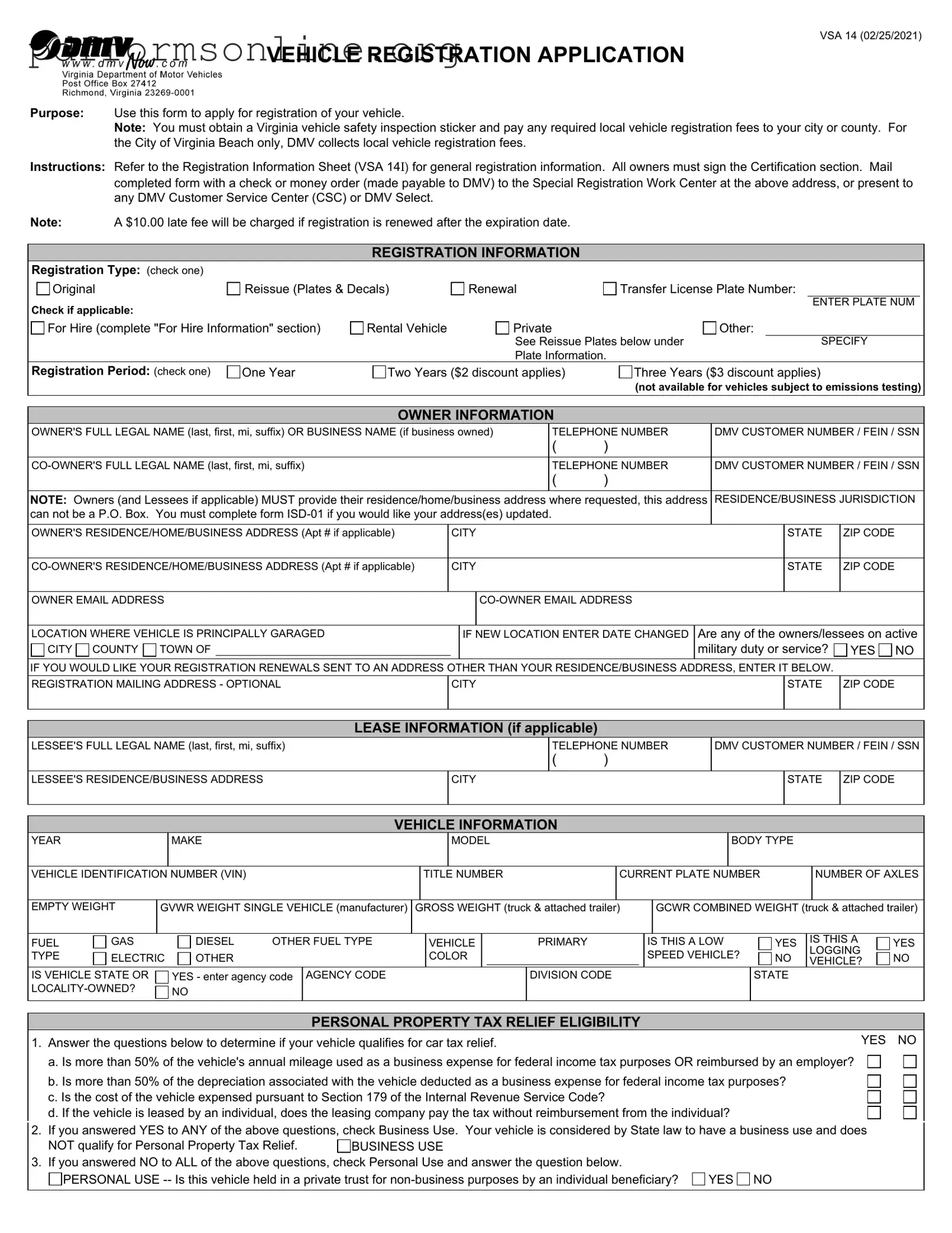 Virginia Dmv Registration Template