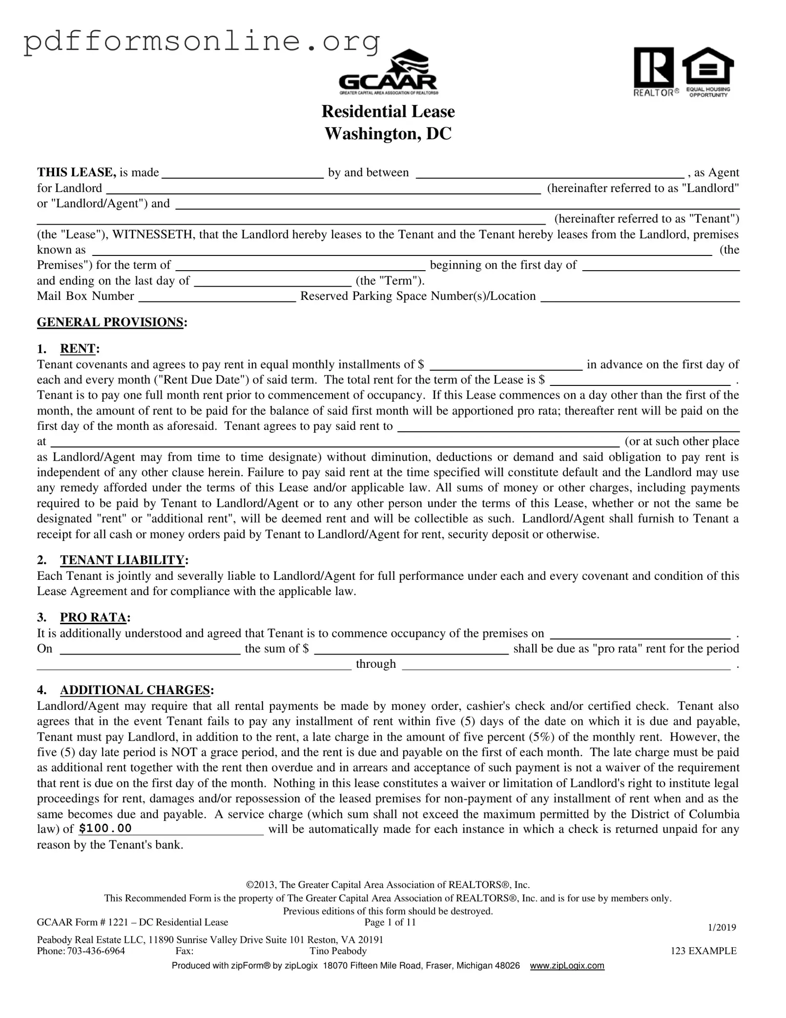 Washington Dc Residential Lease Agreement Template