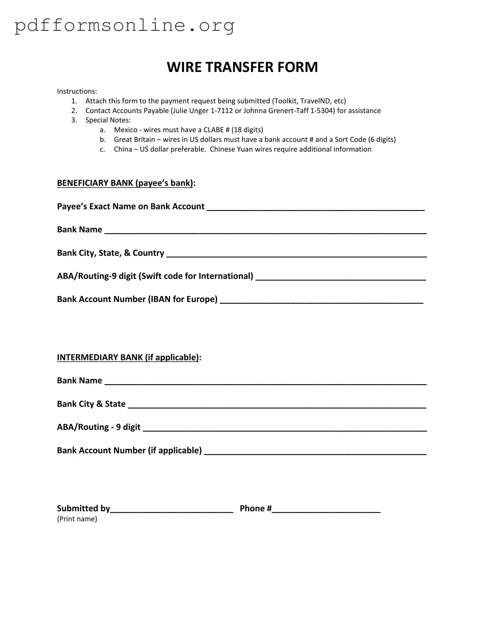 Wire Transfer Template