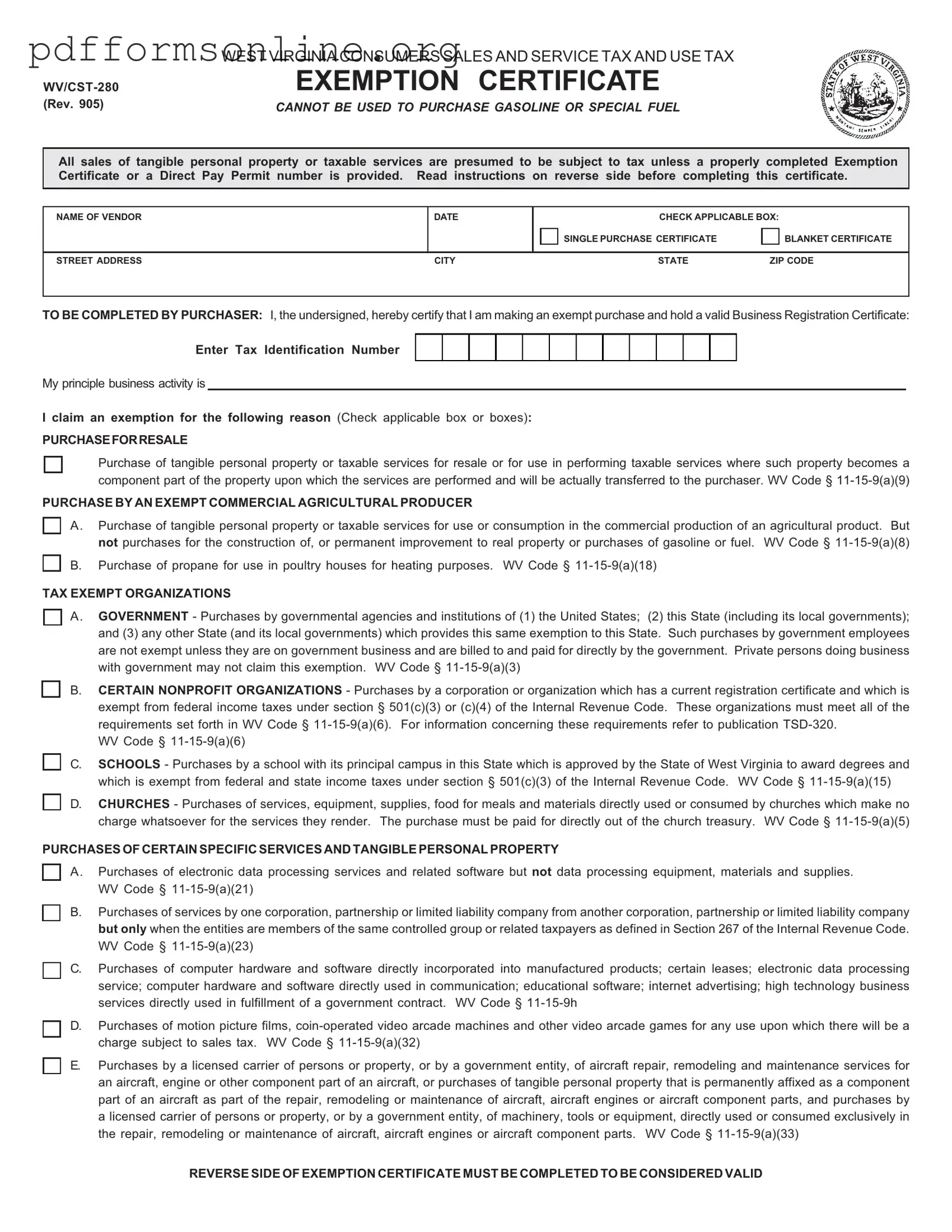 Wv Tax Exempt Template
