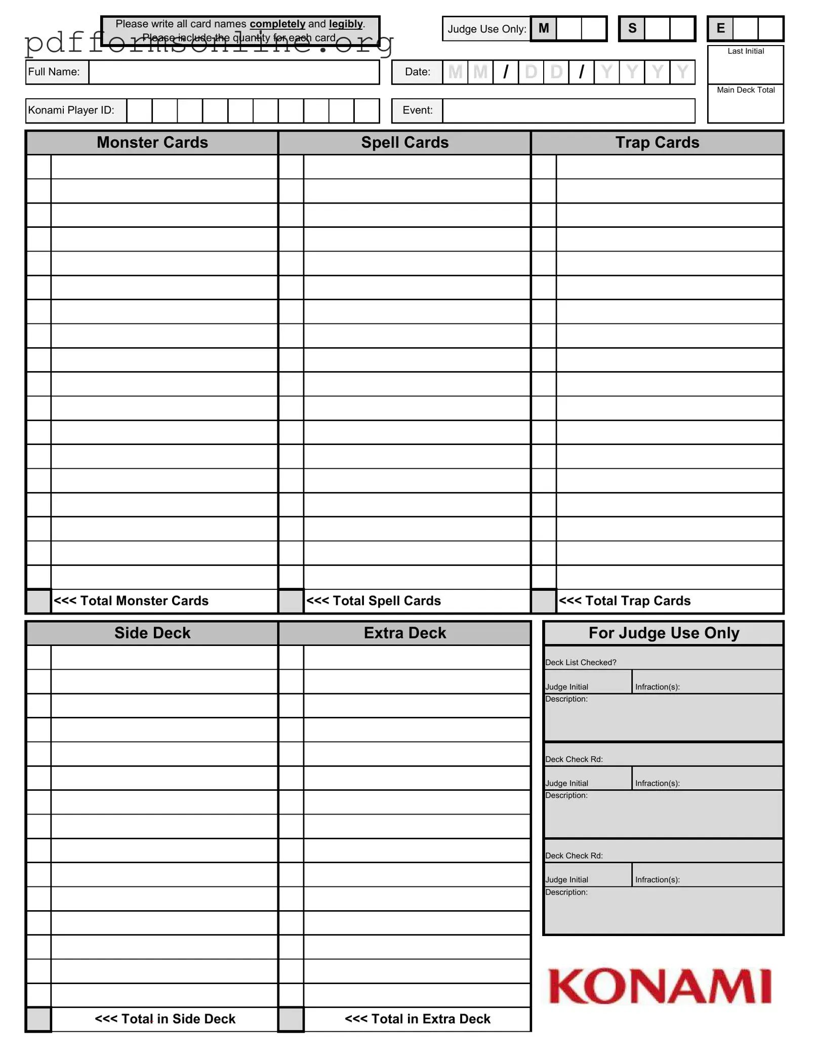 Konami Decklist Template